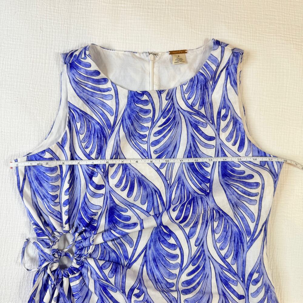 Magaschoni Linen Dress White Blue Summer Women’s 6 Cut Out Resort Wear Vacation - Picture 4 of 16